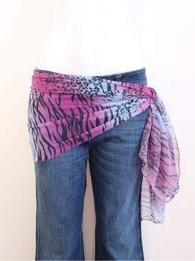 Sheer Animal Print Tie-Waist Scarf Belt in Pink and Lilac